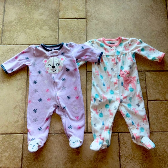 Carter's Other - Carter's Purple & White Footies Pajama Set with Bear and Deer for Baby Girl 3-6m